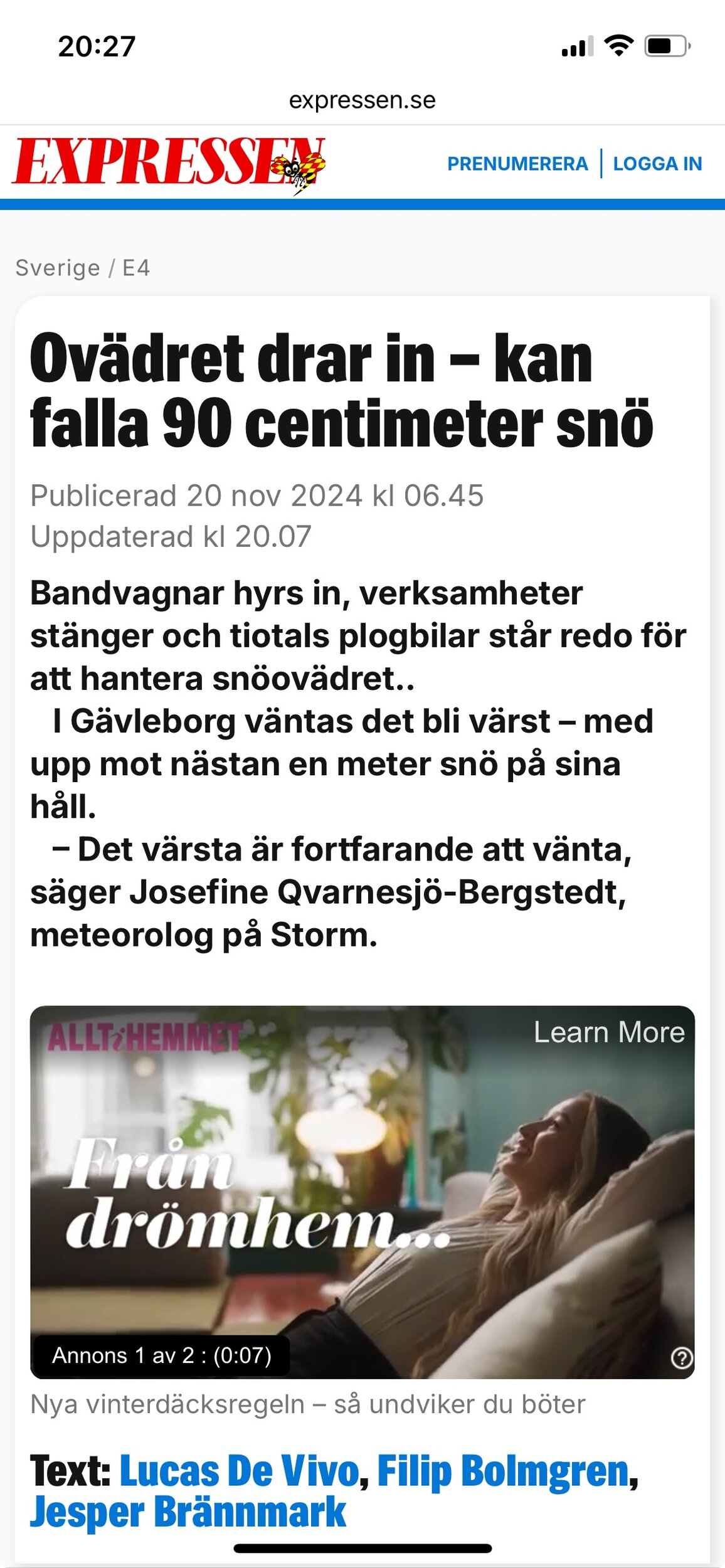 Ovädret drar in – kan falla 90 centimeter snö  Sverige  Expressen.jpeg