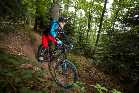 Martin utnyttjar DH-läget på nya Canyon Strive CF. Foto: Markus Greber